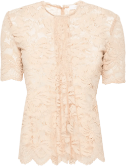 floral-lace semi-sheer blouse