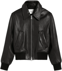 embroidered-logo leather jacket