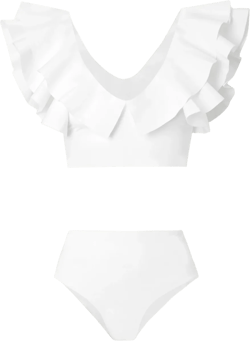 Mila Ruffled High-waist Bikini Set In White