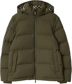 Detachable Sleeve Nylon Puffer Jacket In Loch/linden