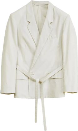 Double-breasted Belted Tailored Blazer In Grey