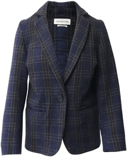 Oversized Plaid Blazer In Navy Blue Wool