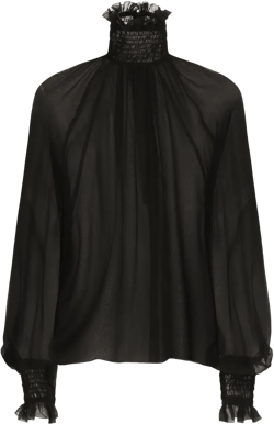 high-neck sheer silk blouse