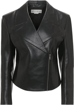 Bonded Leather Biker Jacket In Black