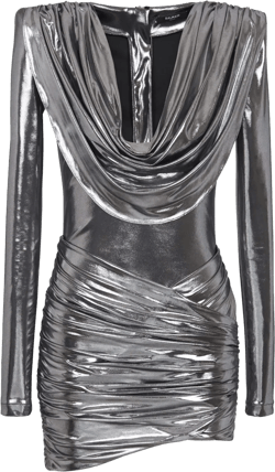cowl-neck lamé mini dress