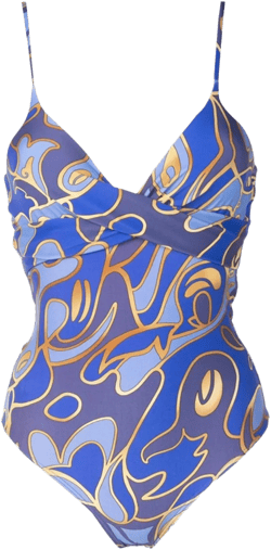 Graphic-print Swimsuit In Blue