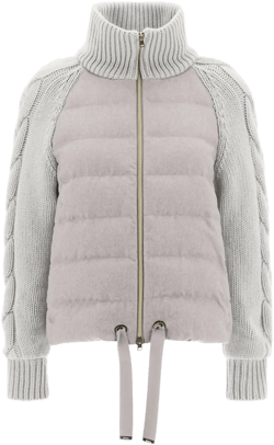 Silk Cashmere And Knit Bomber Jacket In Grey Pearl