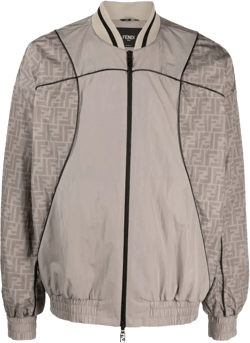 Windbreaker Nylon Bomber Jacket With Monogram In Grey