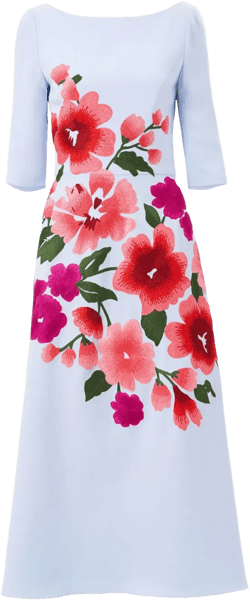 floral-embroidered boat-neck midi dress