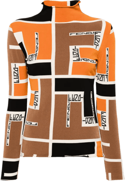 logo-jacquard mock-neck blouse