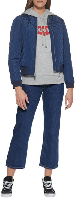 Diamond Quilted Bomber Jacket In Navy