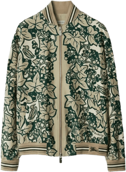Ivy Leaf-print Silk Bomber Jacket In Safari