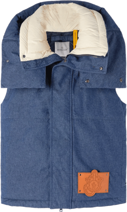 Moncler Genius - + Jw Anderson Dalby Hooded Faux Leather-trimmed Denim Down Vest - Blue