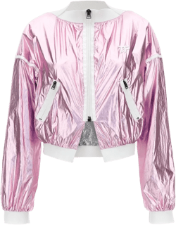 Metallic Cropped Bomber Jacket In Pink
