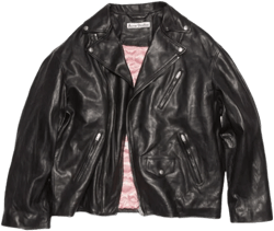 Off-centre Zip Leather Biker Jacket In Black