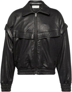 Distressed Leather Bomber Jacket In Black