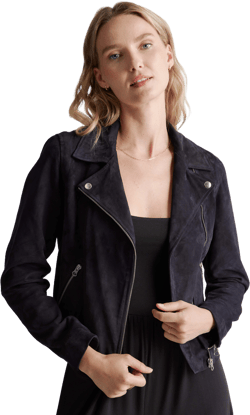 Women's 100% Suede Biker Jacket In Charcoal
