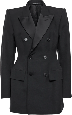 Hourglass Double-breasted Wool Blazer In Black