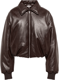 Faux Leather Bomber Jacket In Dark Brown