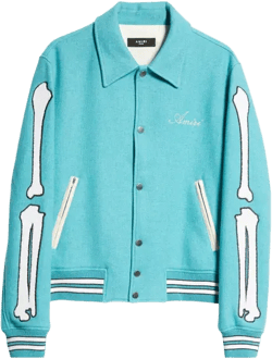 Bones Wool Blend Varsity Jacket In Sea Blue