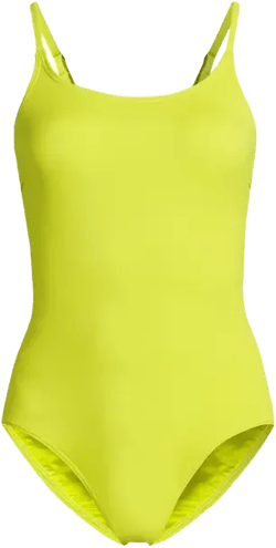 Chlorine Resistant Scoop Neck High Leg Tugless Tank Thin Strap One Piece Swimsuit Adjusta In Sunlight Lime