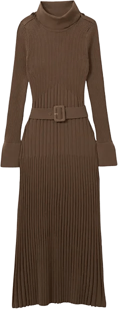 Womens Vinette Funnel-neck Slim-fit Ribbed Stretch-knit Midi Dress Mocha