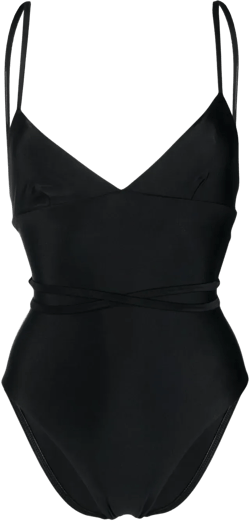 tie-fastening V-neck one-piece 