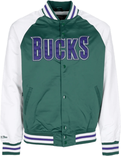 Men's Bomber Jacket Nba Primetime Lw Satin Jacket Hardwood Classics Milbuc Dark Green