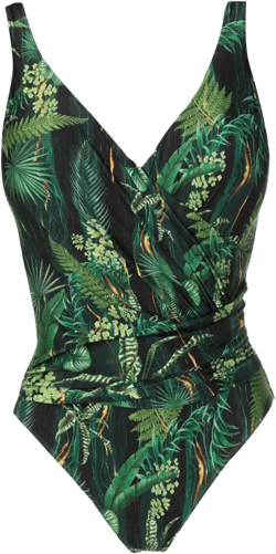 Maisa draped leaf-print swimsuit