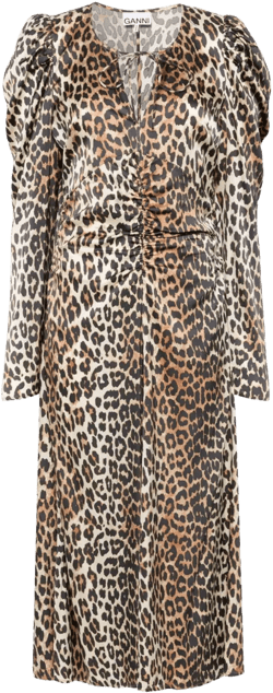leopard-print ruched midi dress