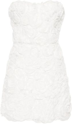 floral-appliqué lace mini dress