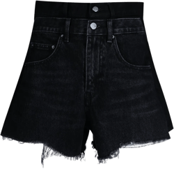 raw-cut asymmetric denim shorts