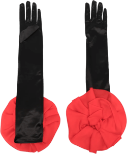 floral-appliqué satin gloves