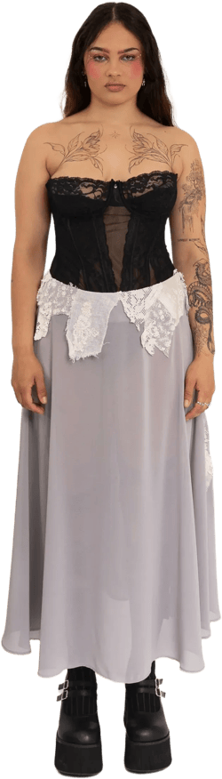 Silk skirt with lace appliqué