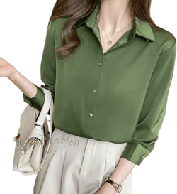Fashion Silk Long Sleeve Solid Casual Shirts Lady Turn Down Collar White Tops Blouse