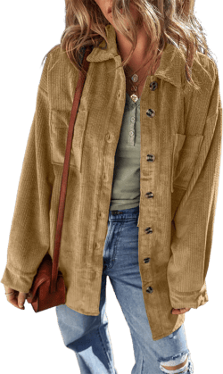 Light French Beige Buttoned Corduroy Jacket with Patch Pocket