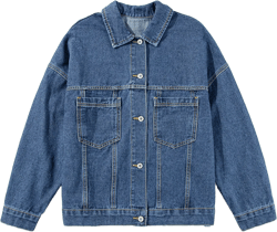 Dark Blue Washed Oversized Denim Jacket with Pockets