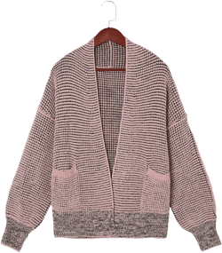 Pink Cardigan with Oversized Collar in Chunky Waffle Knit