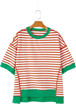Orange, oversized, contrasting border top and bottom t-shirts, exposed seams