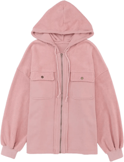 Zipped pink jacket with hooded and tightening cord with flap pocket