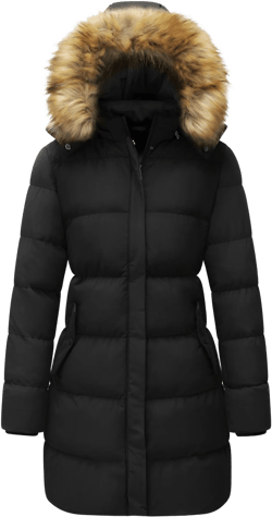 WenVen Women's Winter Coat Warm Puffer Jacket Waterproof Winter Parka Coat with Hood Black L