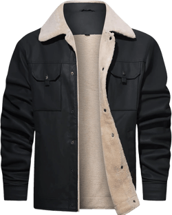 Men's Faux Leather Sherpa Lined Trucker Jacket Collar Winter Warm Coats Multi Pocket Medium Black