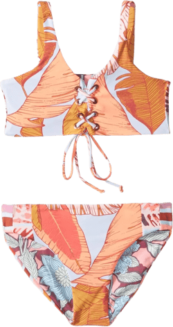 Maaji girls Four Way Faux Lace Up Bikini Set Two Piece Swimsuit, Porto Alegre Red Feather, 4 US