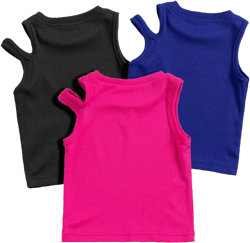 Toddler Girl's 3 Pack Solid Ribbed One Shoulder Sleeveless Cami Tank Tops 1-8 Years