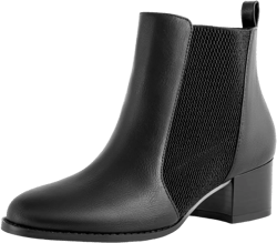 Low Heel Ankle Boots for Women Chunky Block Heel Elastic Gore Chelsea Boots Slip On Comfortable Short Boots Round Toe Black Brown Heeled Booties for Fall Winter 8 Black