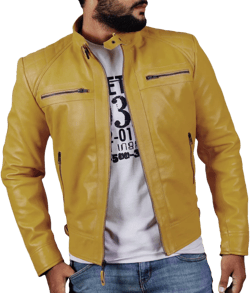 Laverapelle Men's Genuine Lambskin Leather Jacket (Black, Biker Jacket) - 1501344 Medium 16c- Yellow - With Color Cotton Lining