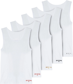 True Religion Lightweight Tank Tops for Men, 5 Pack Classic Ribbed Cotton Mens Undershirts White Medium