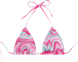 WDIRARA Women's Cute Striped Printed Smocked Triangle Bikini Top Halter Micro Swimsuit Tops