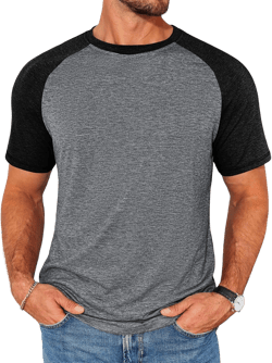 Runcati Mens Casual Slim Fit T Shirts Raglan Short Sleeve Crewneck Baseball Tees Color Block Workout Fashion Shirt Medium Black