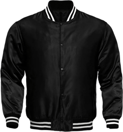 Genz Men Women Bomber Jacket Satin Polyester Vintage Army Biker Retro Zip Up Casual Coat (Black, Medium)